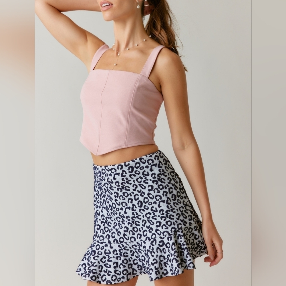 Francesca's Blue Rain Everly Leopard Jacquard Flippy Mini Back Zip Skirt  M